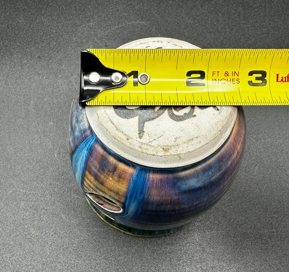 Art Pottery Votive Signed Olsen Blue Purple Maroon Heart Cut Out