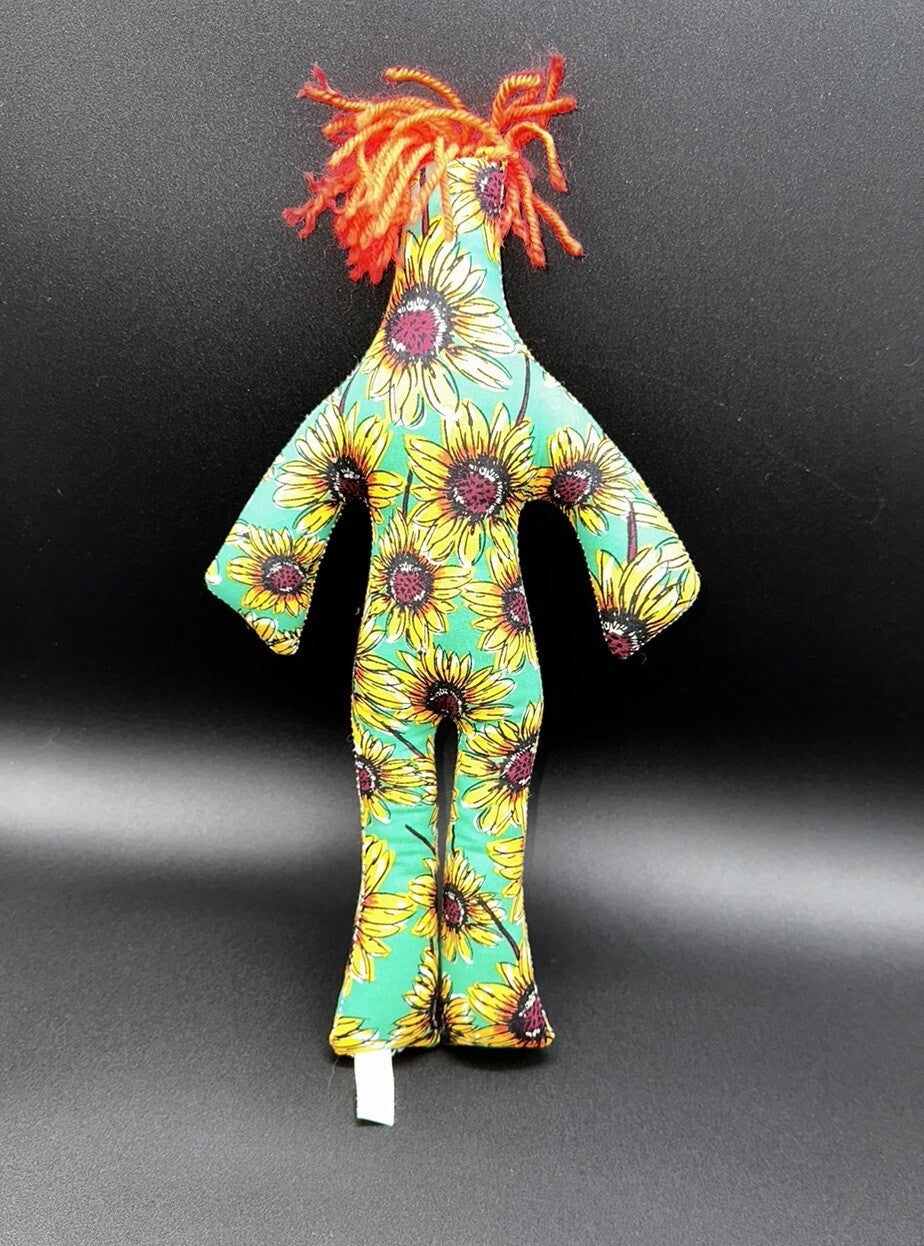 Dammit Doll Stuffed Plush Doll Toy  Sunflowers Red Hair 12" Preowned