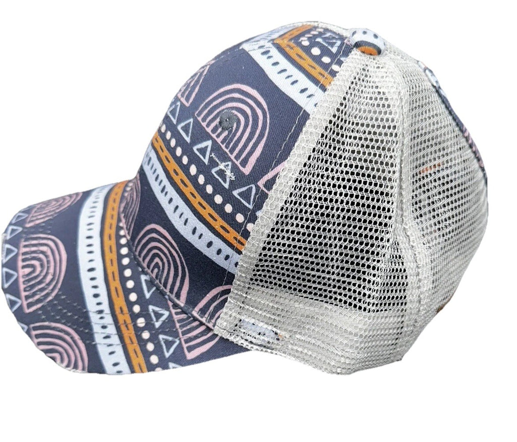 Baseball Hat Adjustable Mesh Distressed With Ponytail Hole Latched Mama Womens