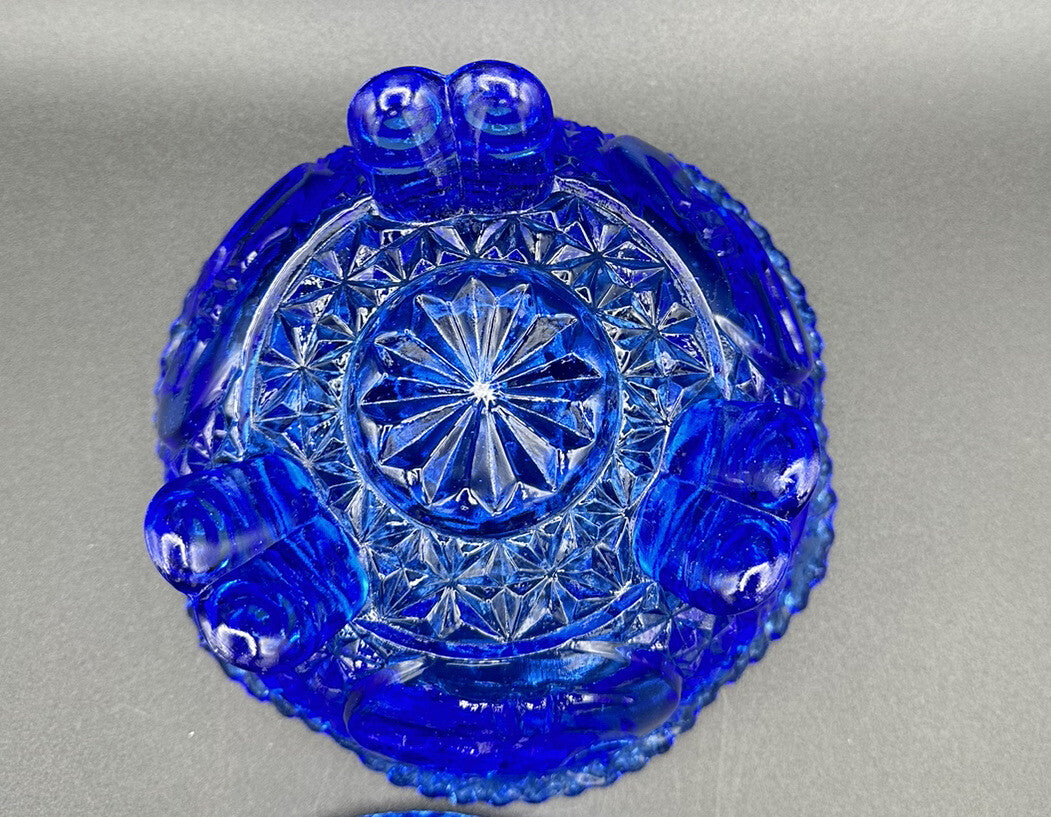 Candy Dish Hofbauer Byrdes Cobalt Blue Glass 3 Footed Large Love Birds Vintage
