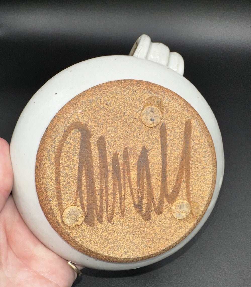 Candlestick Holder Studio Art Pottery Brown Gray Signed Vintage