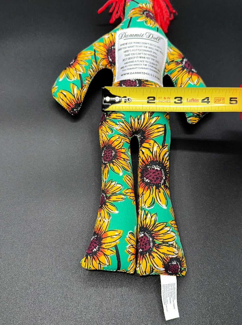 Dammit Doll Stuffed Plush Doll Toy  Sunflowers Red Hair 12" Preowned