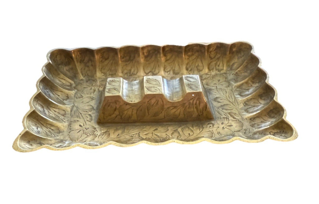 Ashtray Marked India Art Nouveau Ornate Brass Antique