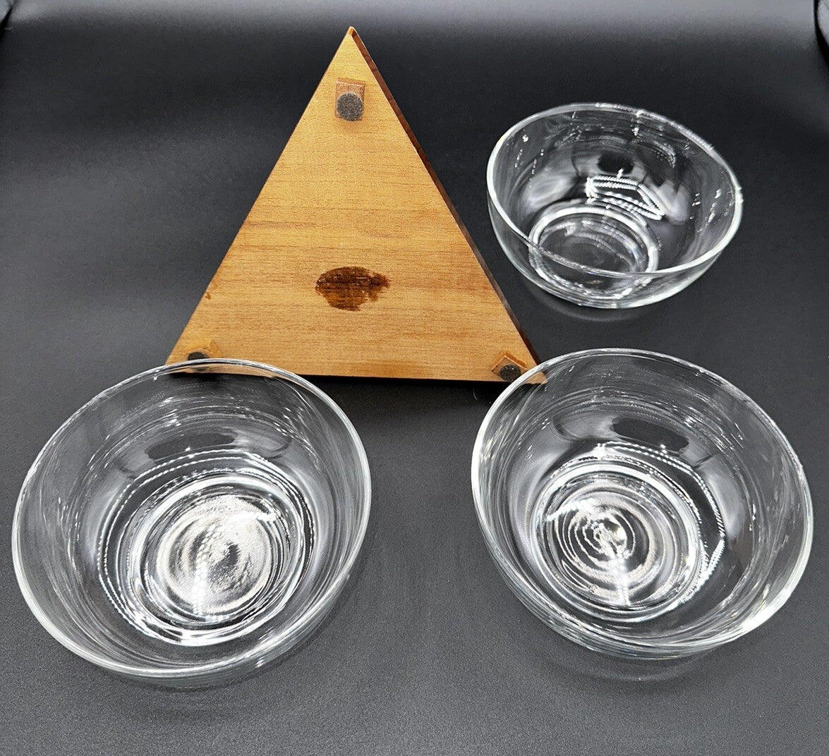 Condiment Dishes And Stand Oregon Myrtle Wood Vintage