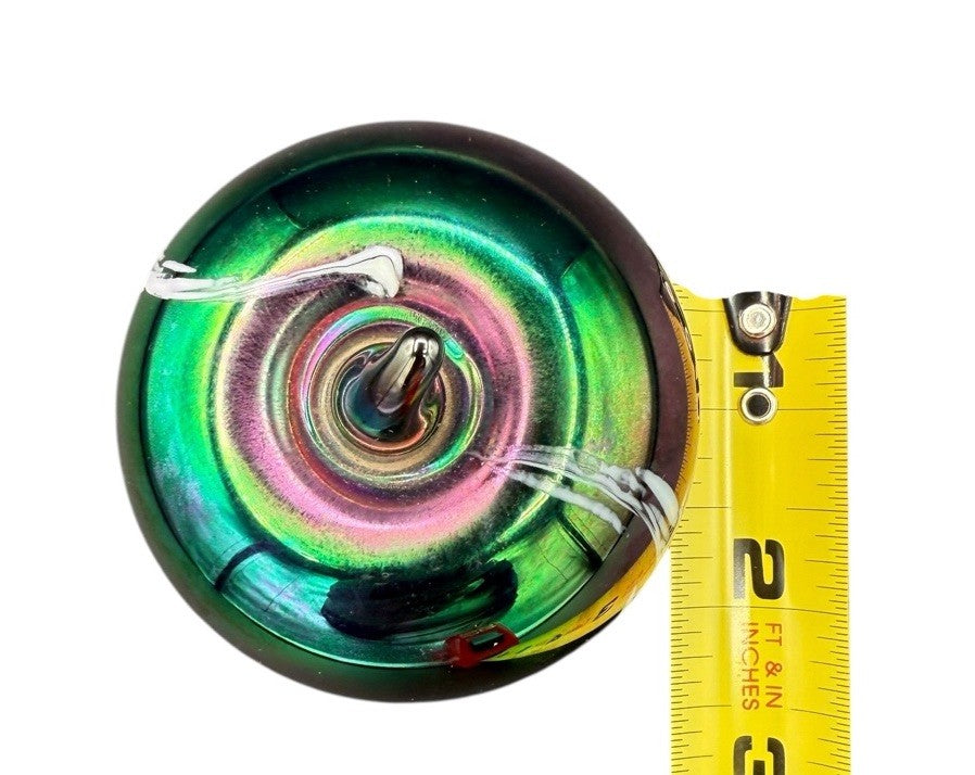 Art Glass Paperweight Apple Figure Design Purple Blue Swirl Iridescent