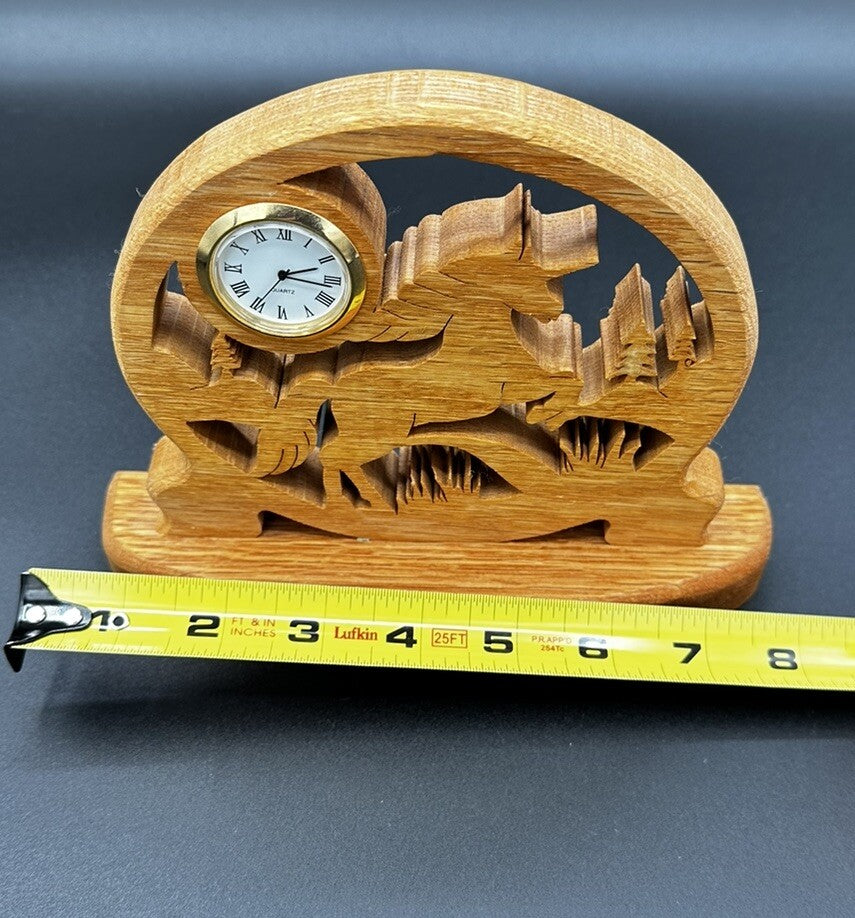 Clock Handcrafted Wood Cutout Unicorn Desk Mantel Untested