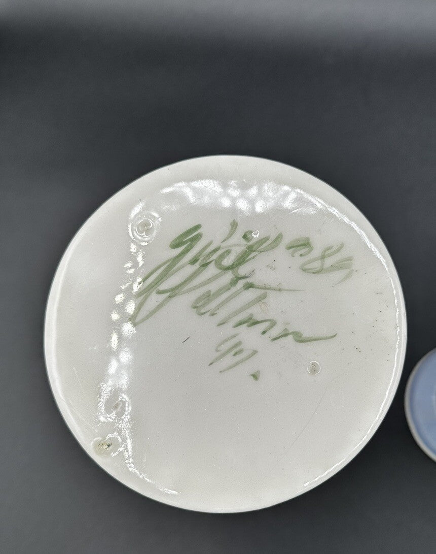 Candle Holders Signed Gail Pittman 7" Blue White Floral Narrow Neck