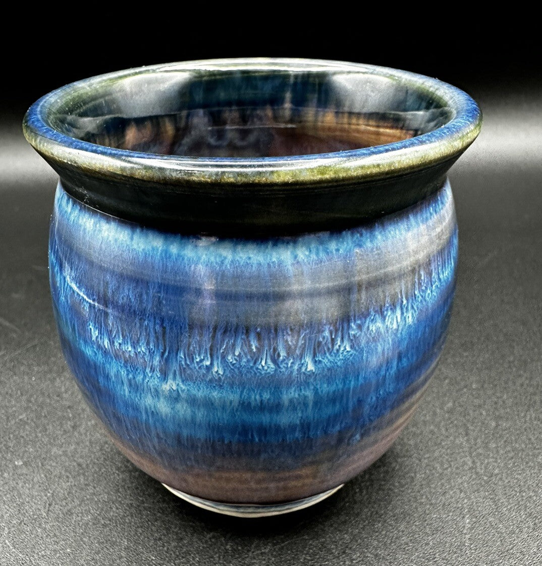 Art Pottery Votive Signed Olsen Blue Purple Maroon Heart Cut Out