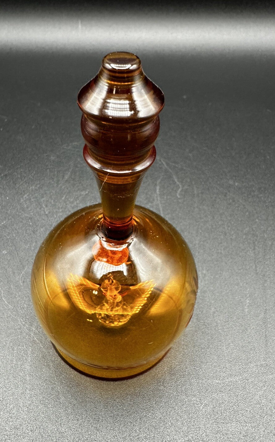 Bell Sunflower & Leaf Etched Design Krosno Amber Glass Vintage