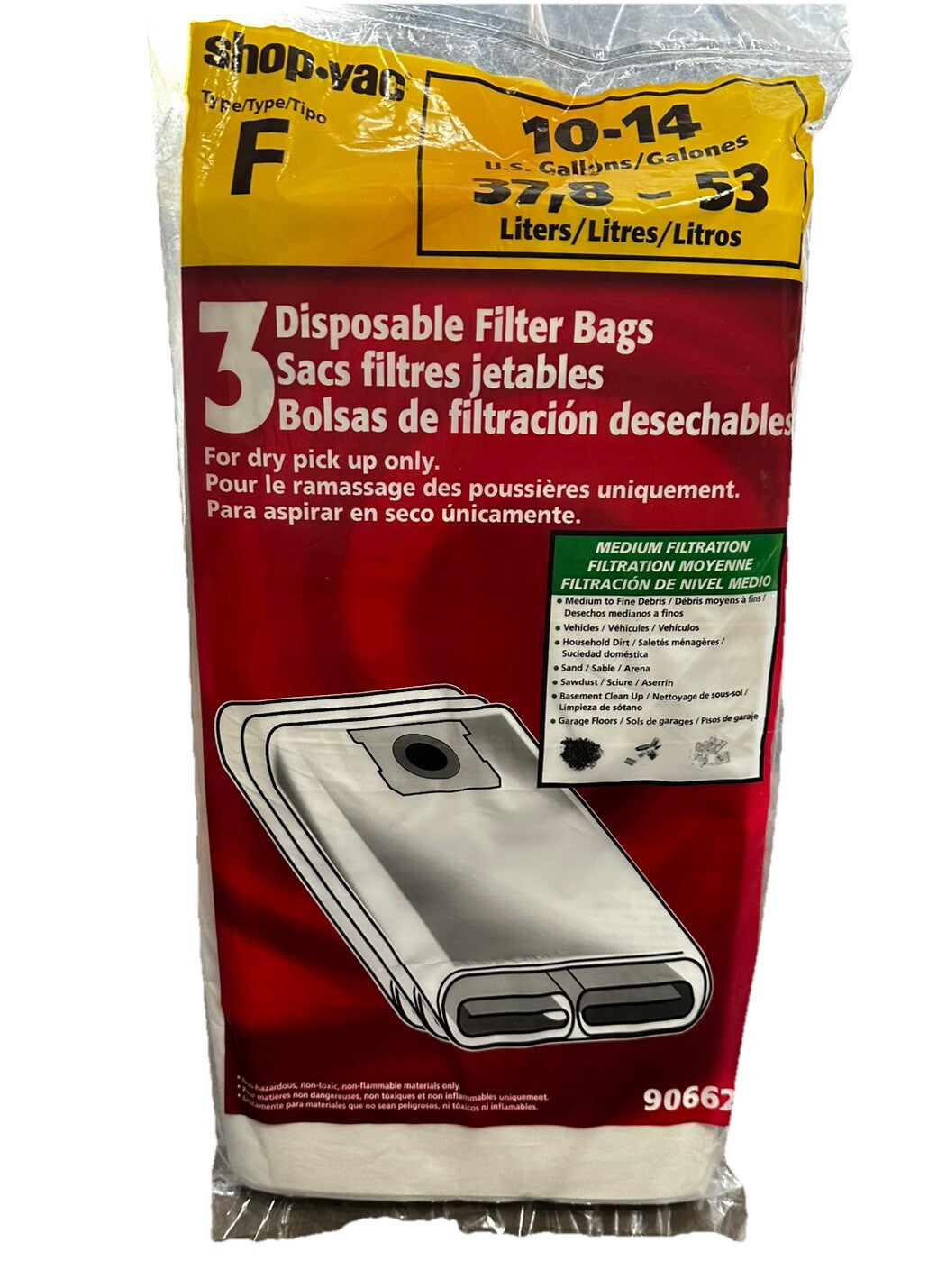 Shop Vac 90662 10-14 Gallon Disposable Vacuum Cleaner Filter Bags Package 3 New