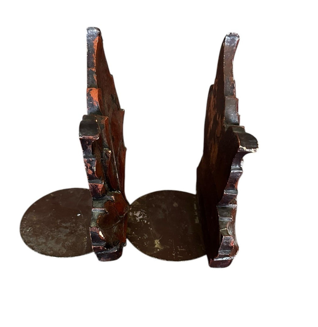 Bookends Gatco Brown Wood Tree Leaves Set Of 2  6.75” x 5.75” Vintage