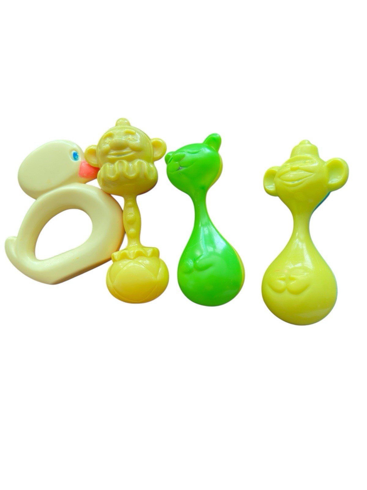 Baby Rattles Clown Monkey Duck Bear 4 Piece Lot Vintage