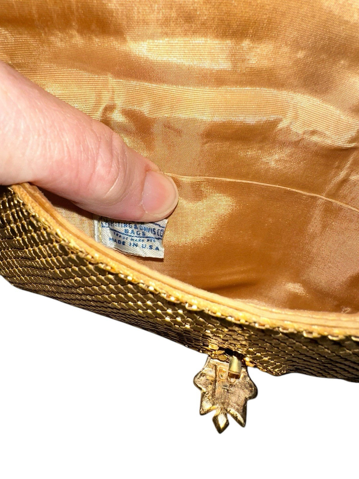 Clutch With Crystal Closure Whitting and Davis Gold Mesh Evening Vintage