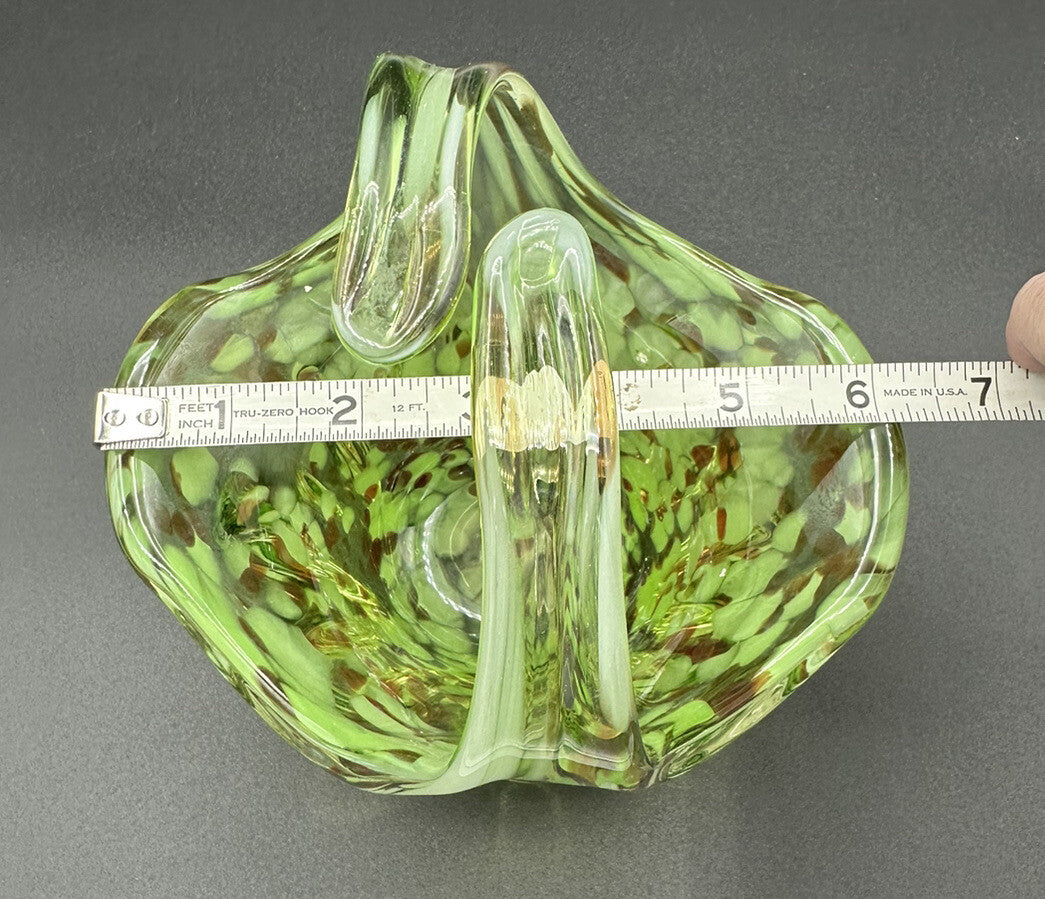 Art Glass Basket Green End Of Day Preowned Vintage