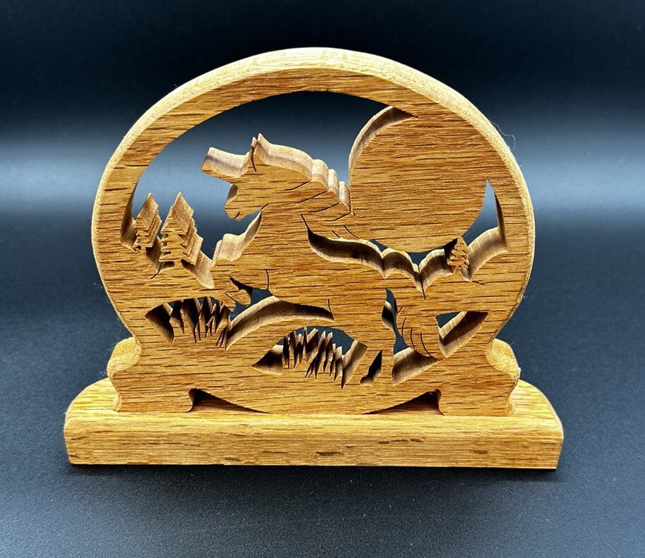 Clock Handcrafted Wood Cutout Unicorn Desk Mantel Untested