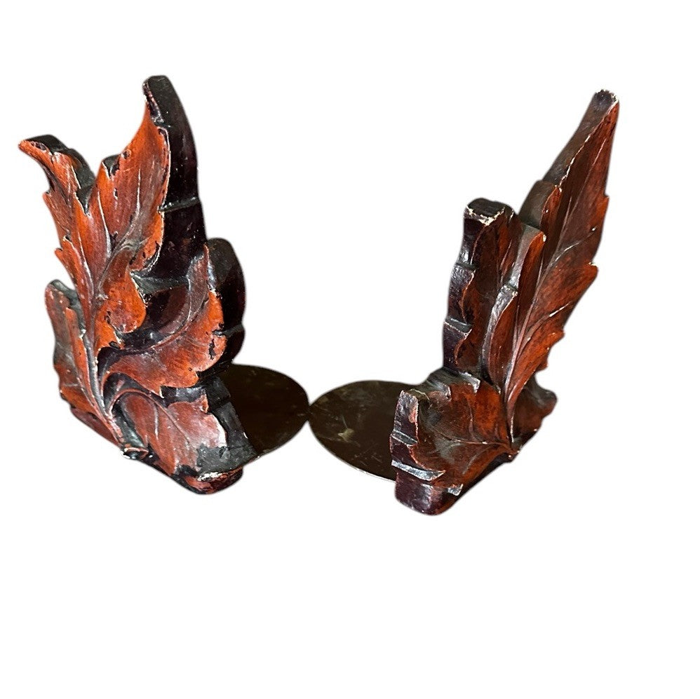 Bookends Gatco Brown Wood Tree Leaves Set Of 2  6.75” x 5.75” Vintage