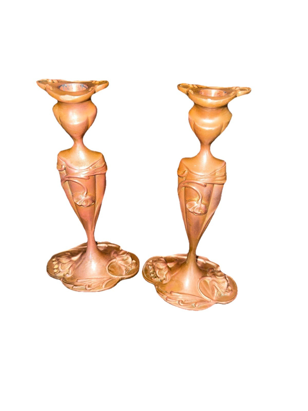 Antique/Vintage Candlestick Floral Motif Heavy Tall Art Nouveau Brass