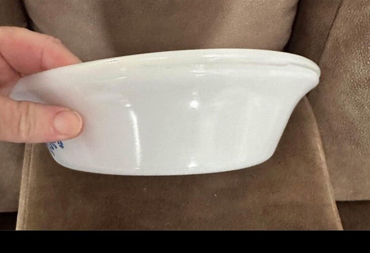 Casserole Split Dish White Blue Pinwheel J-239 Glasbake Oval Divided Vintage