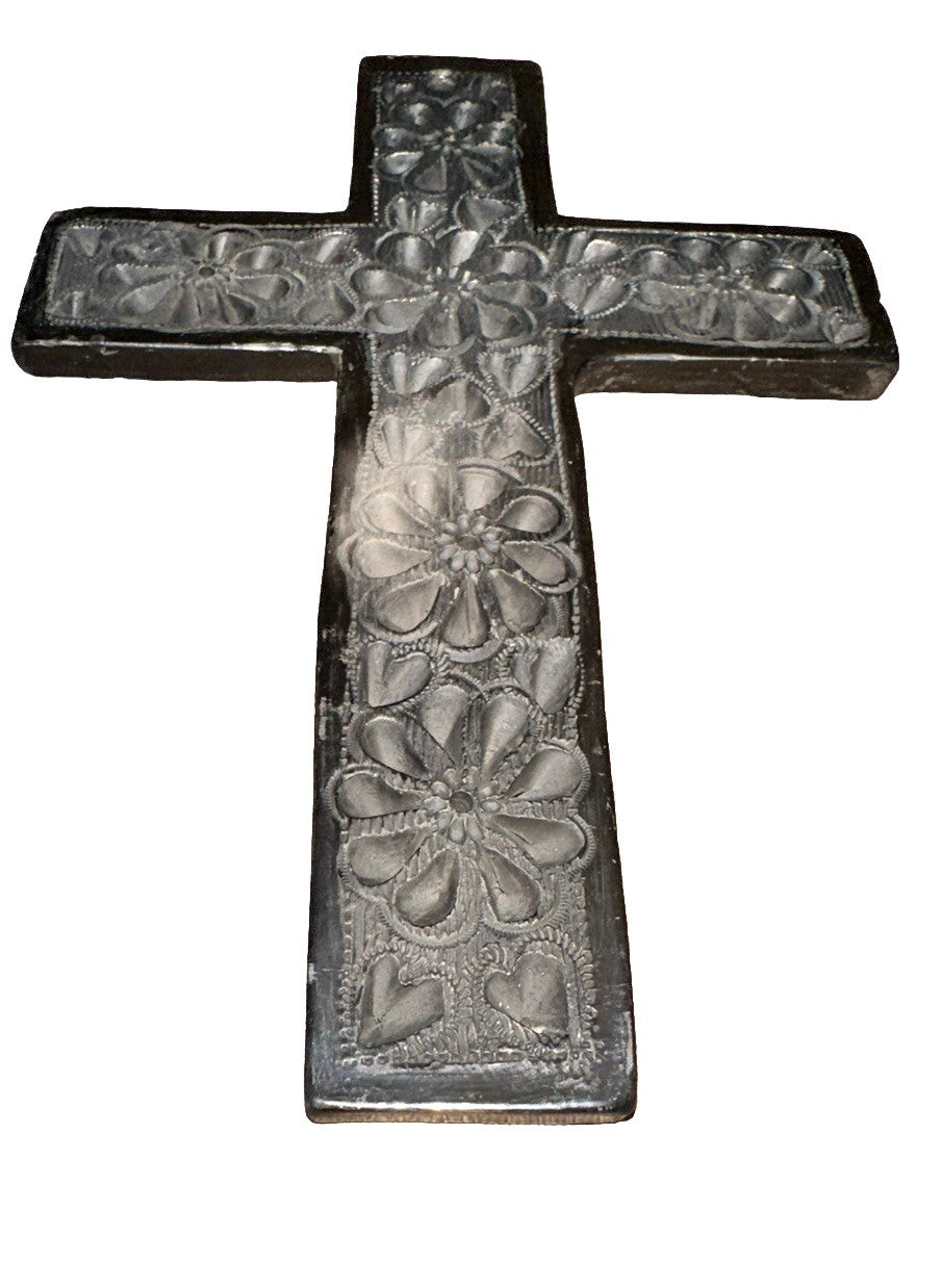 Cross Ornate Stone Religious Decorative Wall Hanging 9” X 6.5” Mexico