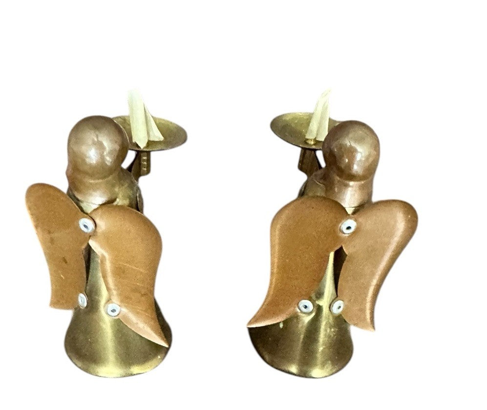 Candle Holder 4.5” Hong Kong Metal Copper Brass Angel Vintage