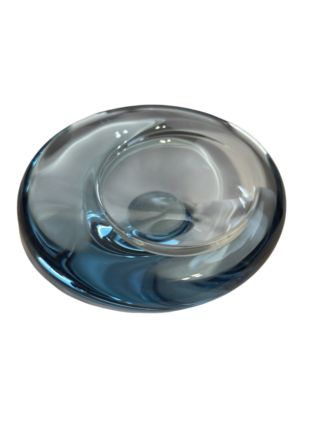 Bowl Per Lütken Holmegaard Art Glass Denmark MCM Blue Oval Signed