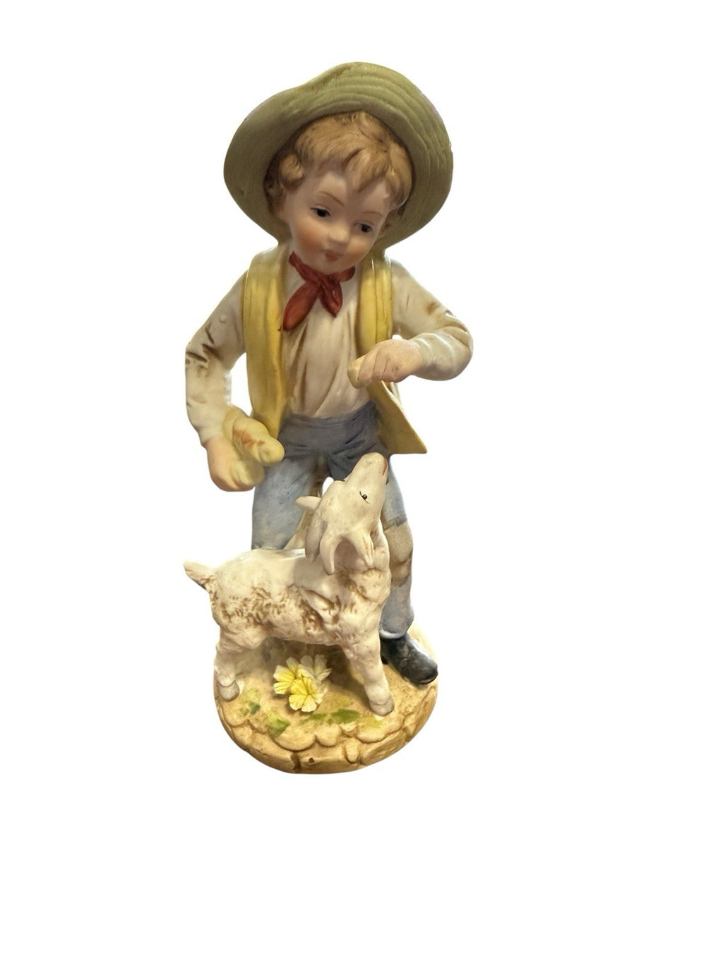 Boy With Lamb Figurine 8” Lenwile China Ardalt Japan Hand Painted Vintage