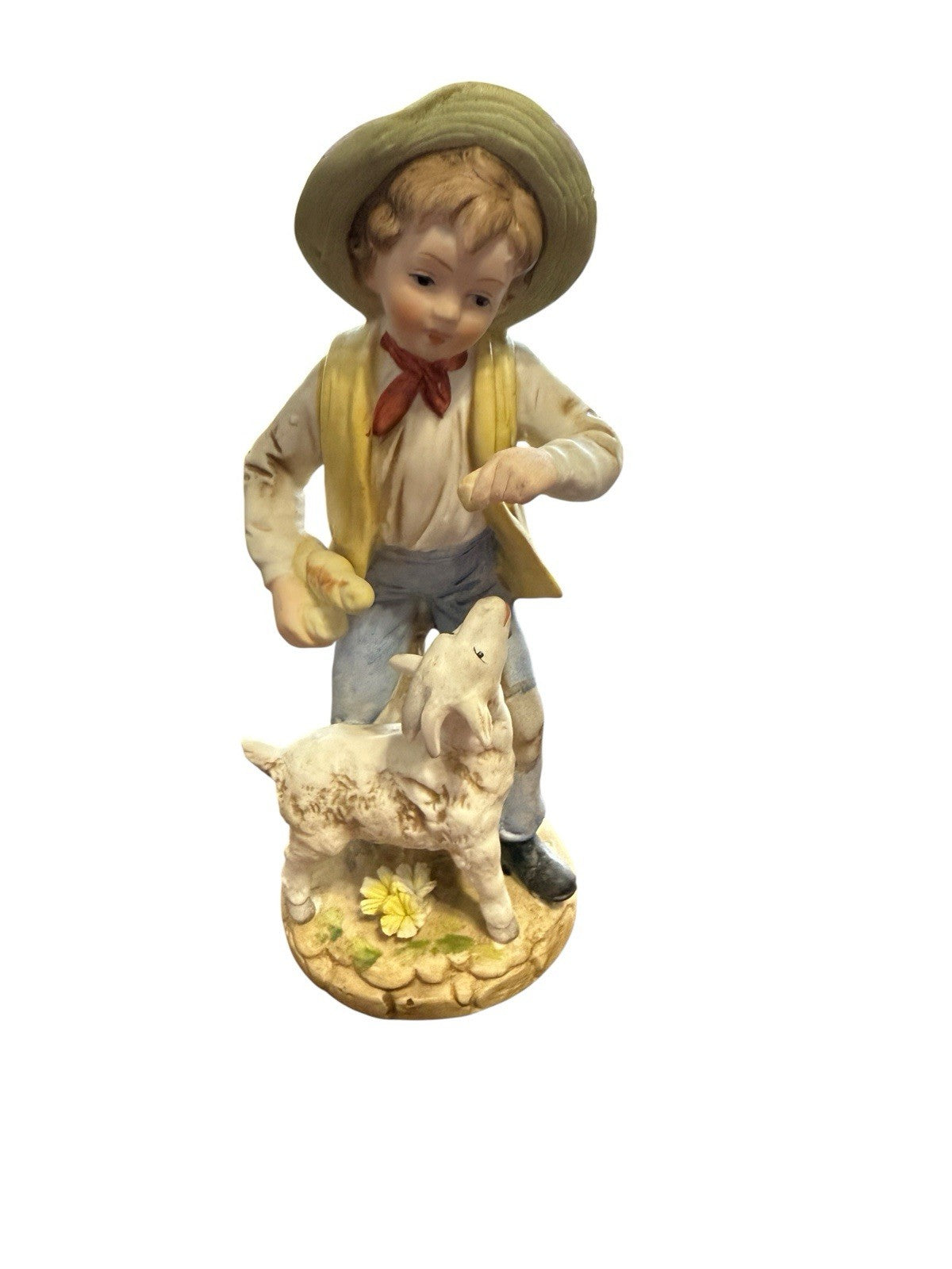Boy With Lamb Figurine 8” Lenwile China Ardalt Japan Hand Painted Vintage