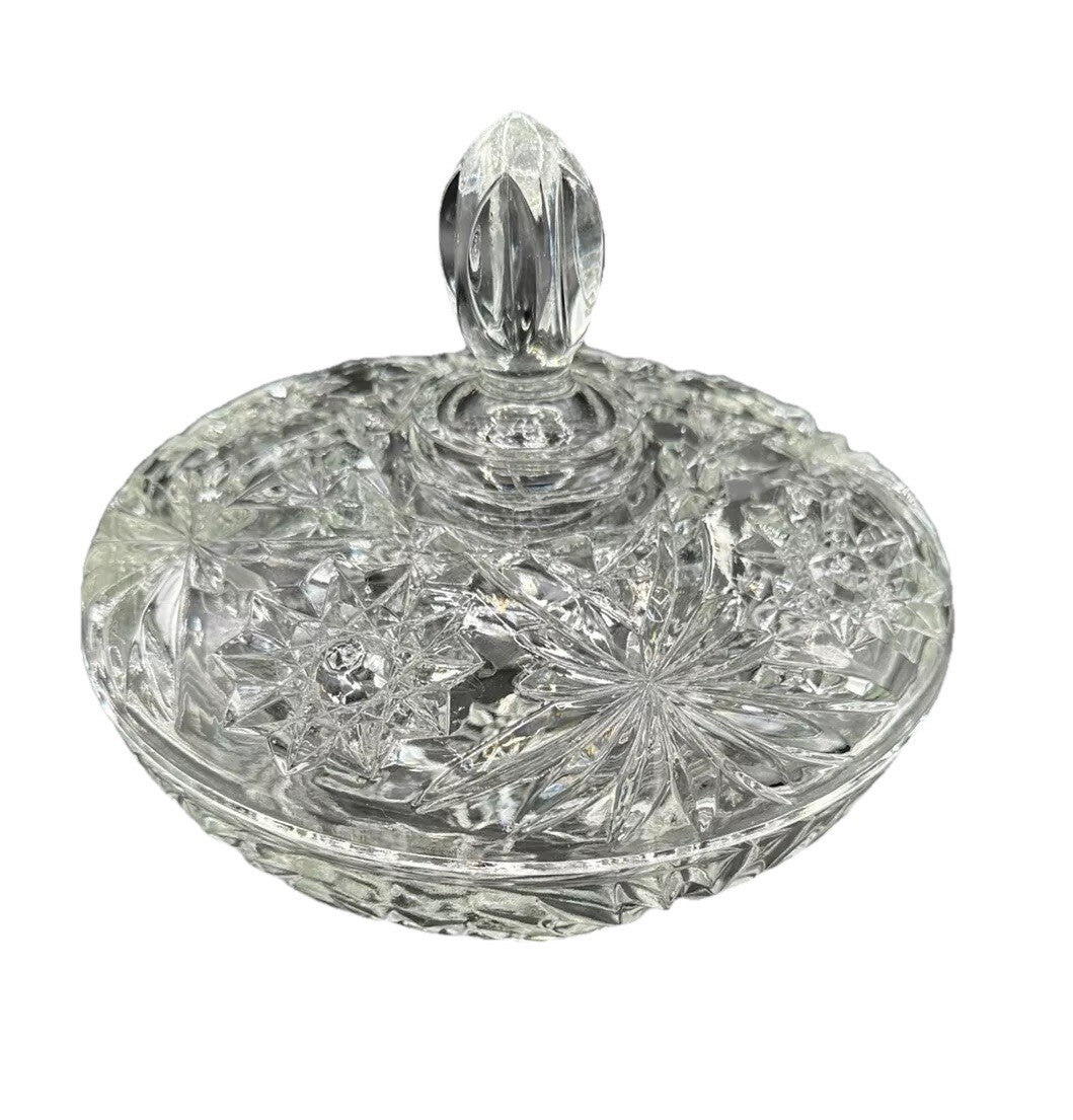 Candy/Trinket Dish Anchor Hocking Star Of David Precut Glass Lidded Vintage