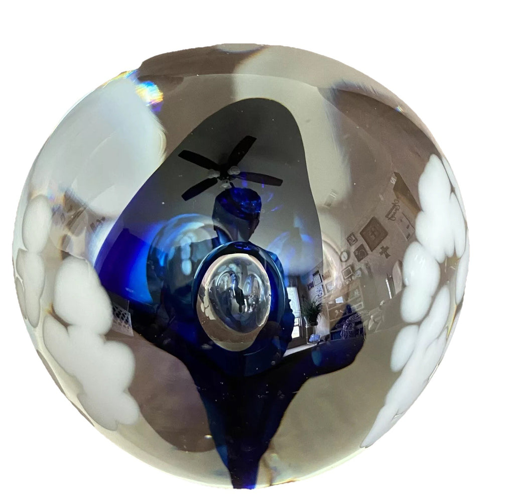 Art Glass Paperweight Cobalt Blue 3" Diam 2 5/8” Tall Signed Harv Harris Studio