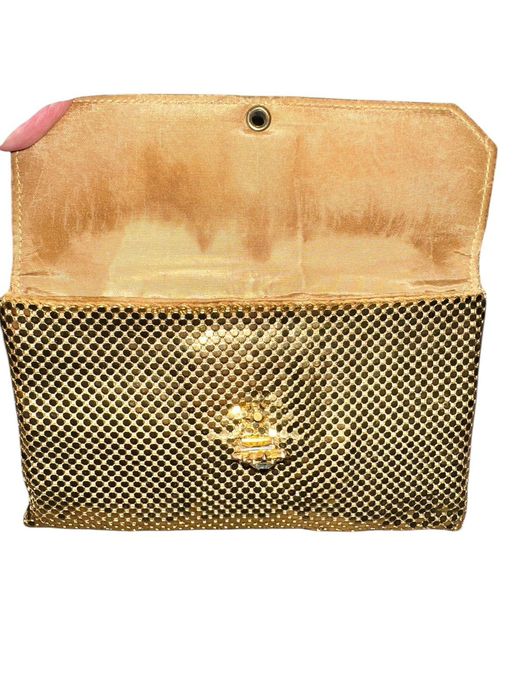 Clutch With Crystal Closure Whitting and Davis Gold Mesh Evening Vintage