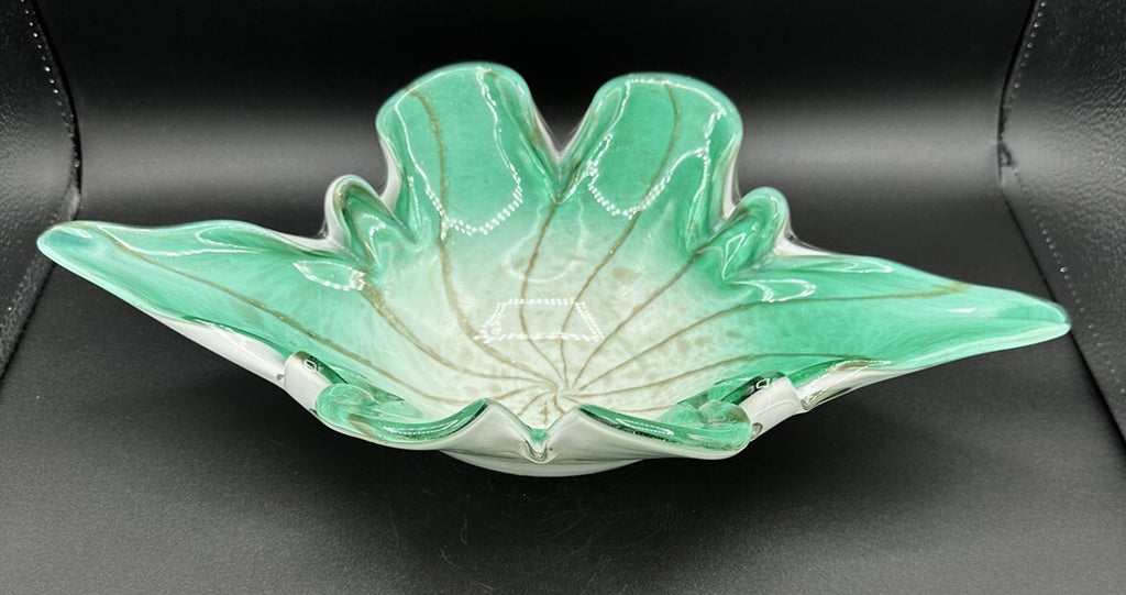 Bowl Mid-Century Green White Murano Art Glass Centerpiece Fruit Bowl Vintage