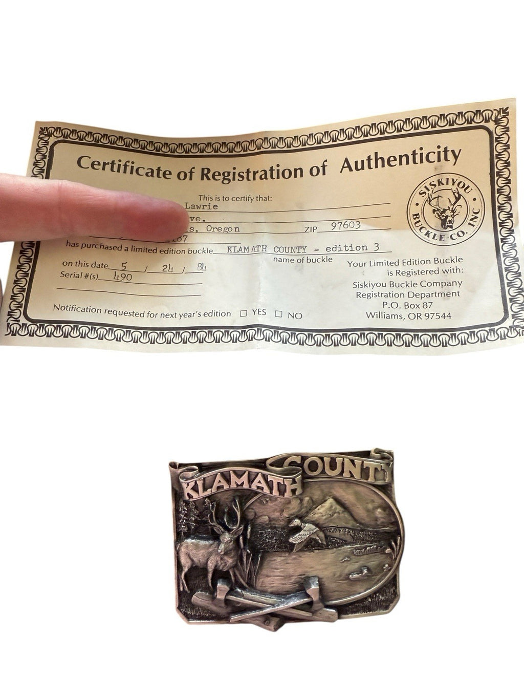 Belt Buckle Siskiyou Buckle 1983 Bergamot Brass Works Klamath County Deer New