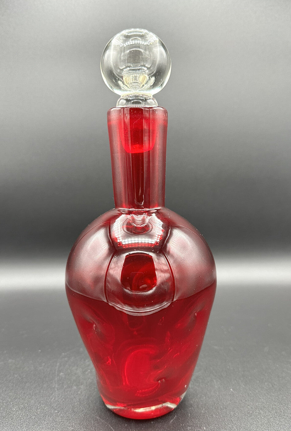 Decanter w/ Clear Round Stopper 10”BISCHOFF Glass Red Pinched Vintage