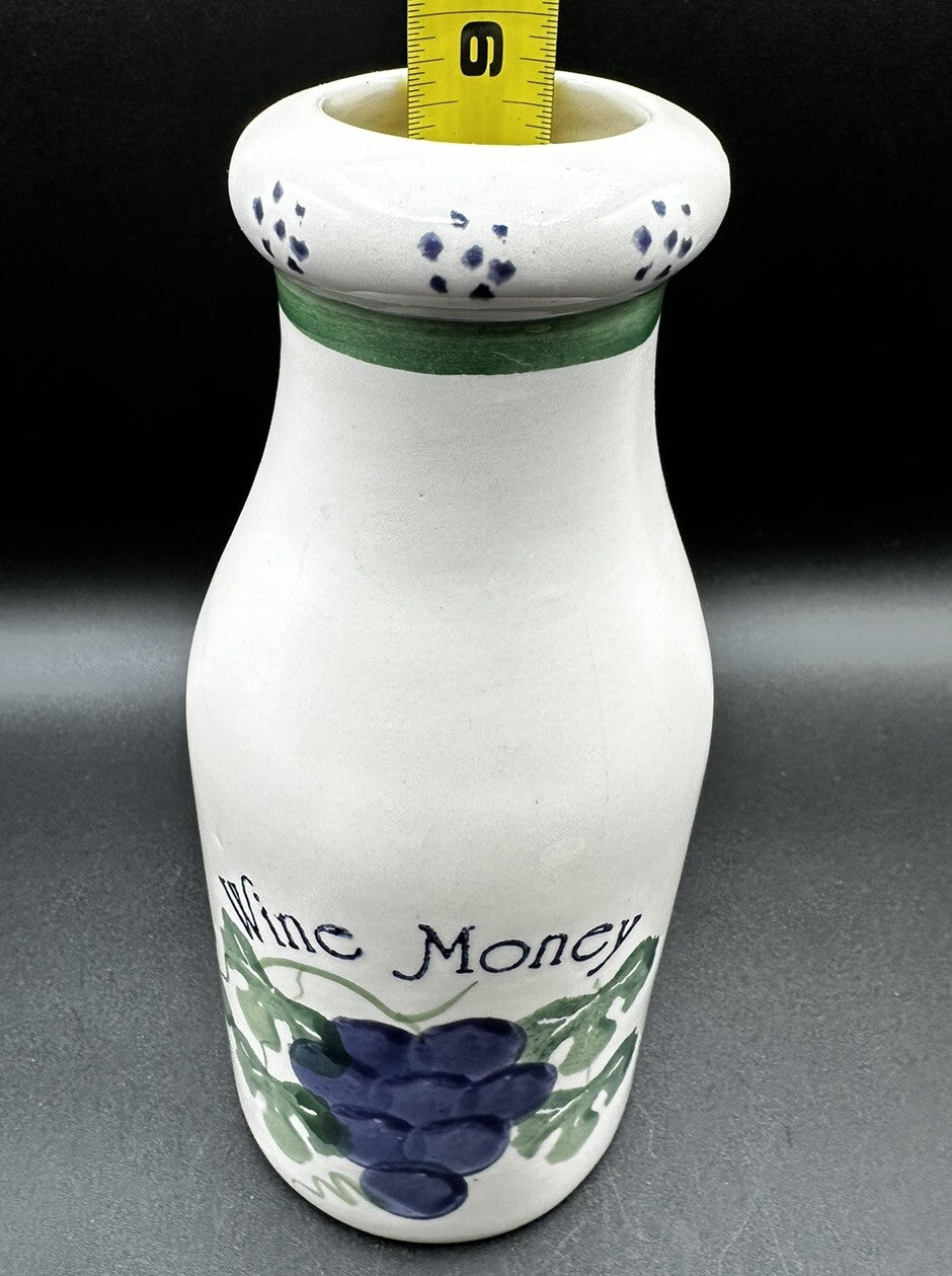 Coin Bank Wine Money Milk Jug Grapes Vines Hand Painted Crock Shop Santa Ana CA