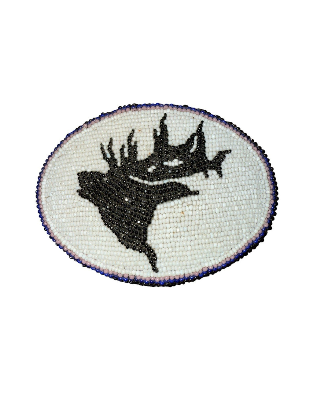 Belt Buckle, Signed And Stamped. Native American Beaded Elk Vintage
