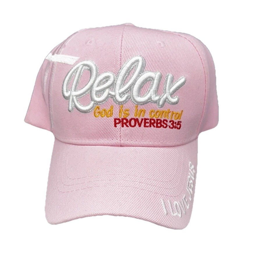 Baseball Hat Relax God is in Control Proverb 3:5 White Denim Christian Cap