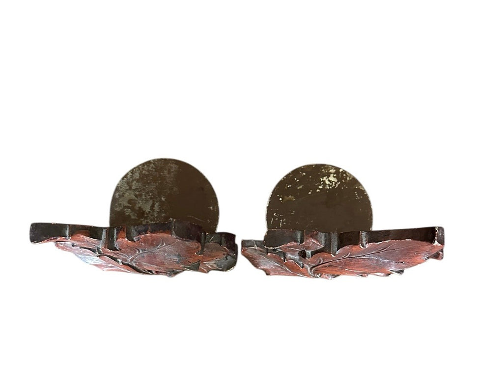 Bookends Gatco Brown Wood Tree Leaves Set Of 2  6.75” x 5.75” Vintage