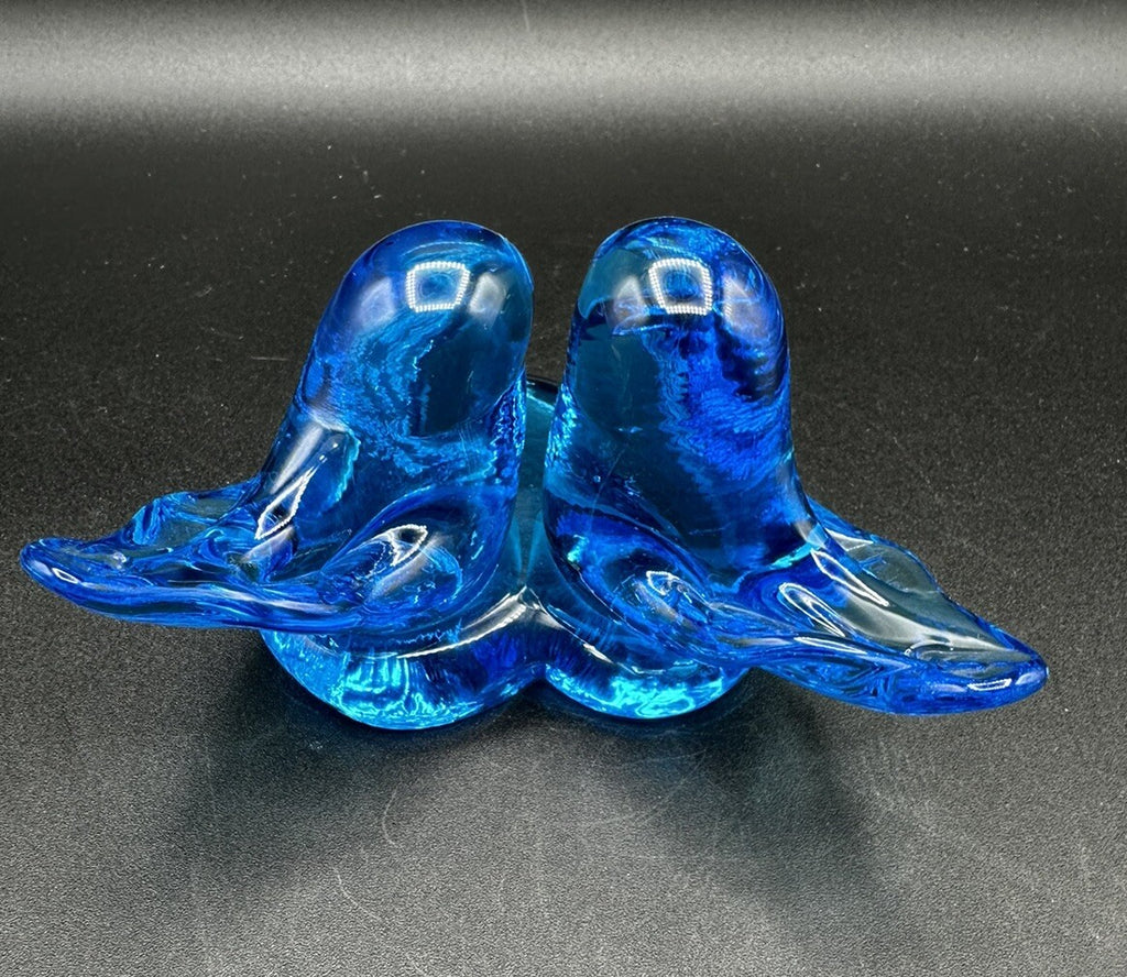 Bluebirds Of Happiness Heart Pair Glass Figurine Blue/Leonard 1988 Vintage