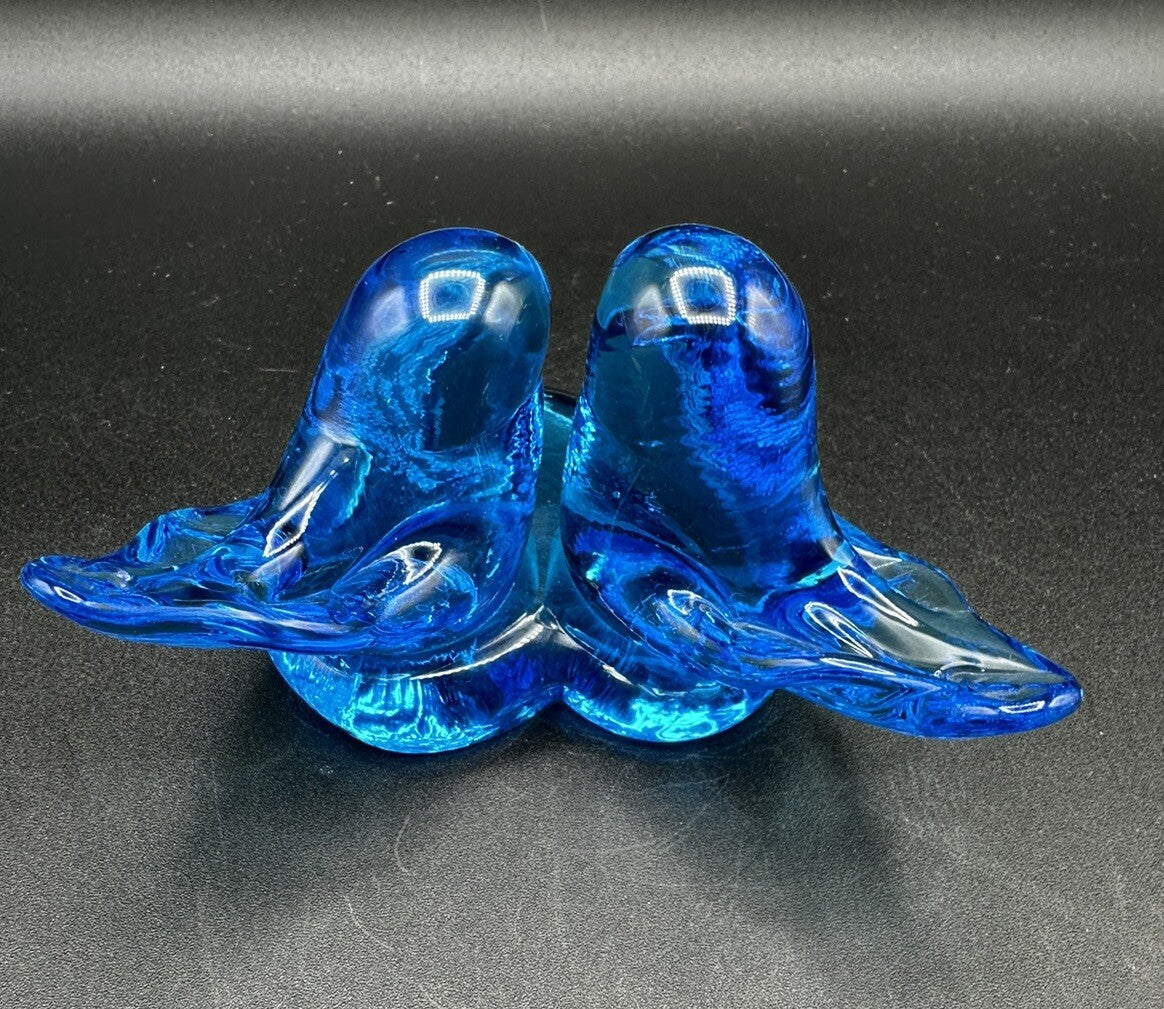 Bluebirds Of Happiness Heart Pair Glass Figurine Blue/Leonard 1988 Vintage