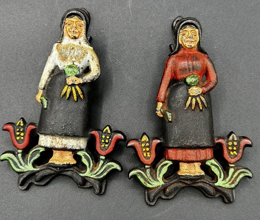 Cast Iron Amish Women Letter or Note Vintage Hanger Holders Wilton