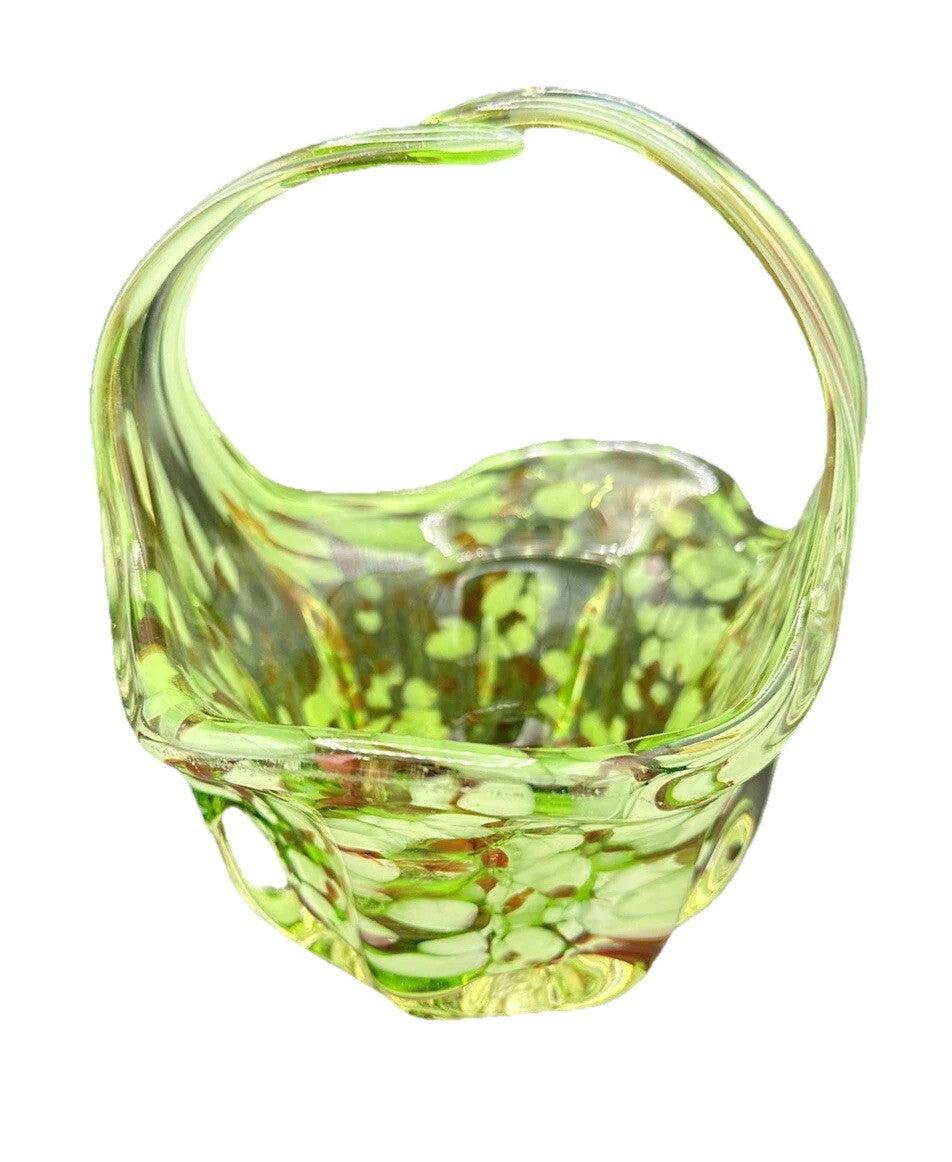 Art Glass Basket Green End Of Day Preowned Vintage