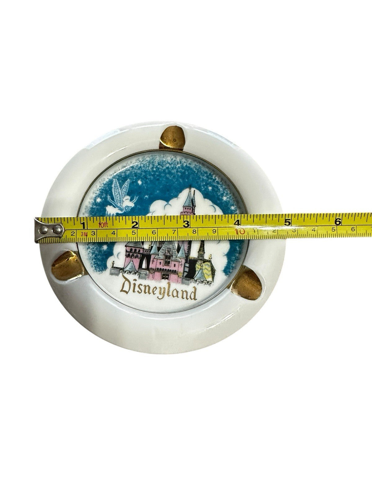 Ashtray Tinkerbell Gold Pink Aqua Colors Ceramic 5" Disneyland Castle Vtg