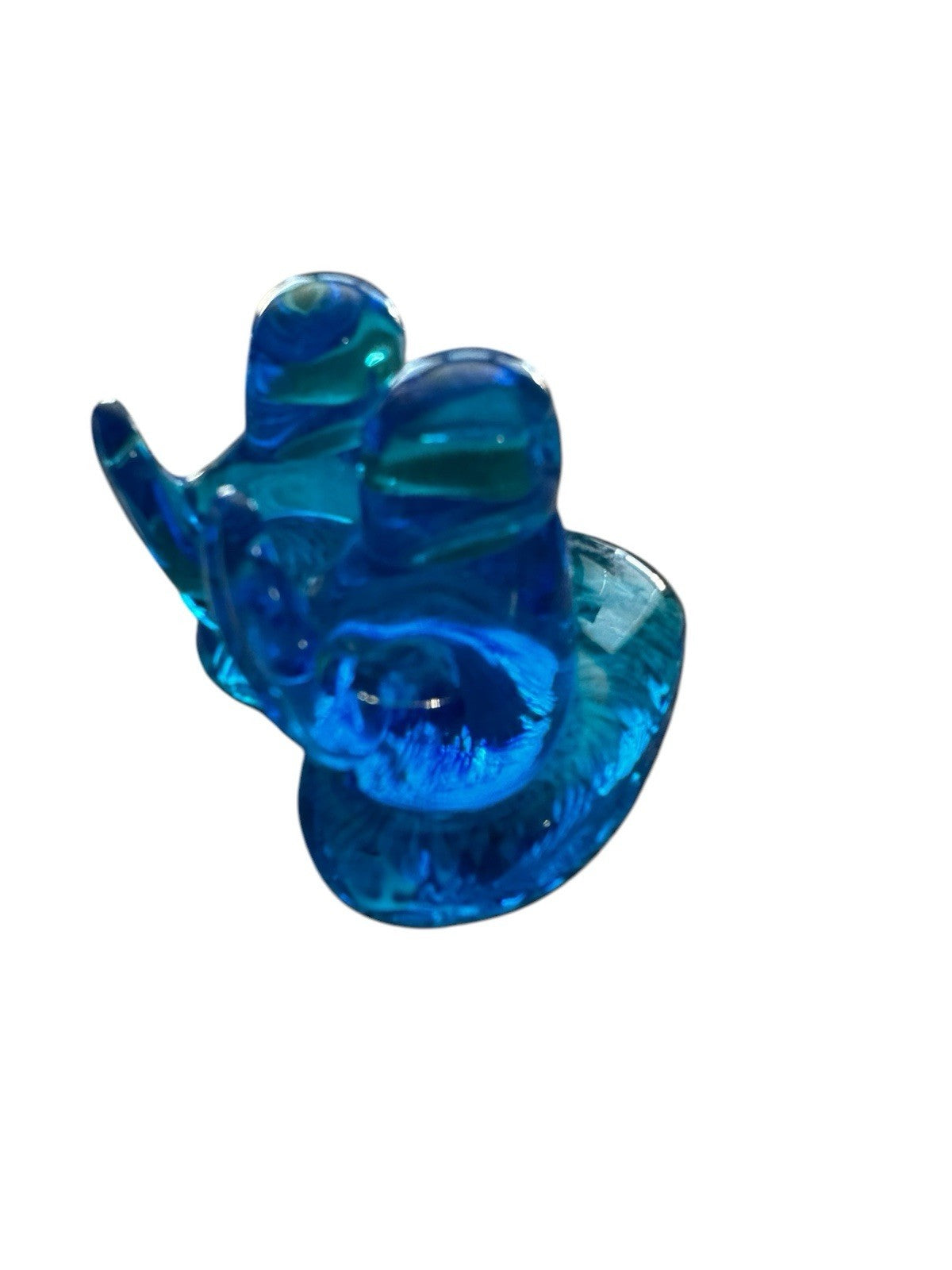 Blue Birds of Happiness Glass Figurine on Heart Base Leo Ward 2000 Signed Vtg