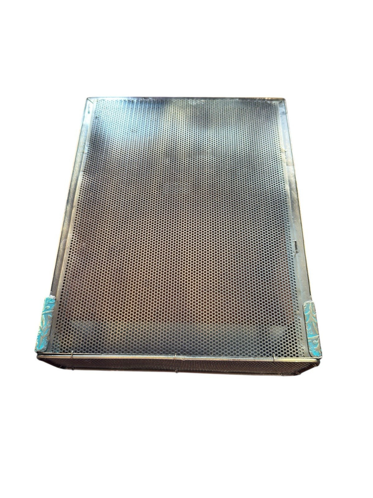 Earring Display Organizer Rack with Basket Blue Gold Tone Metal Wire Mesh