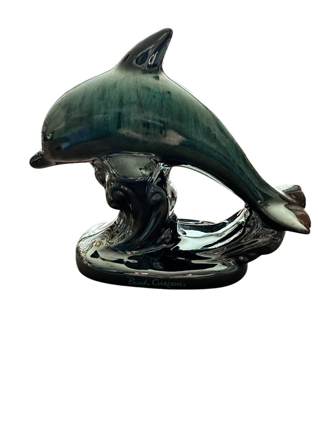 Dolphin Ceramic Statue Busch Gardens 5 1/4” Tall Green Vintage