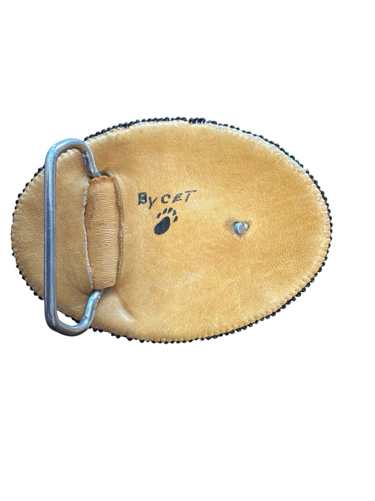 Belt Buckle, Signed And Stamped. Native American Beaded Elk Vintage