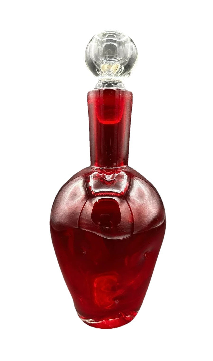 Decanter w/ Clear Round Stopper 10”BISCHOFF Glass Red Pinched Vintage