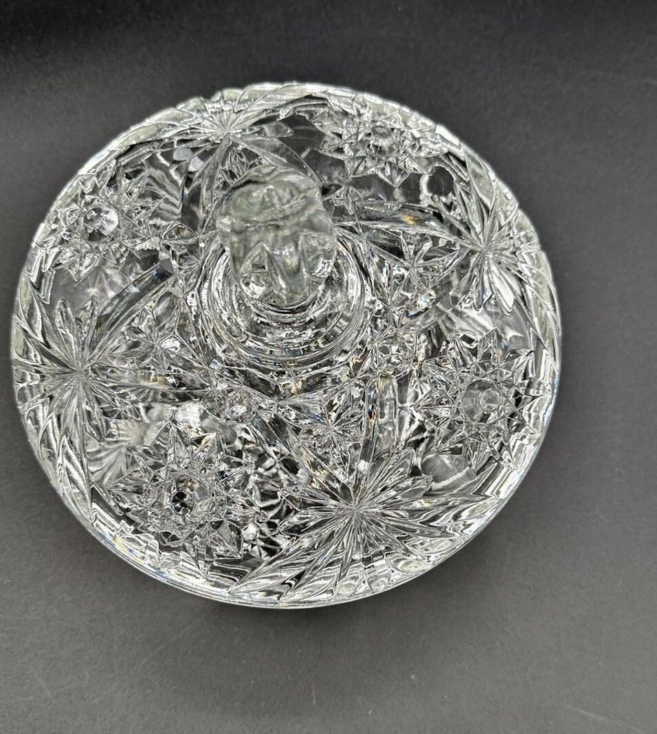 Candy/Trinket Dish Anchor Hocking Star Of David Precut Glass Lidded Vintage