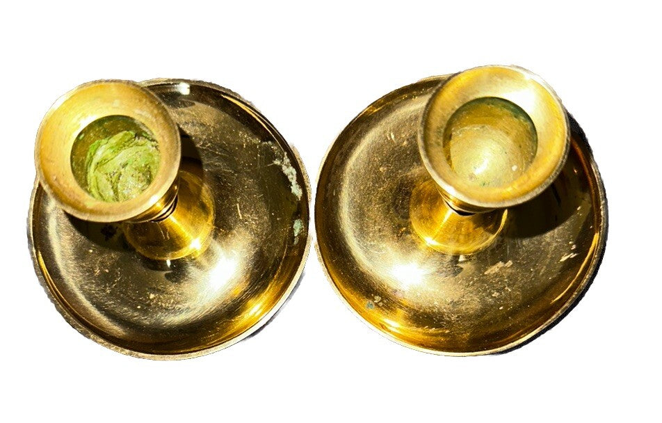 Candleholders Saucers Baldwin 3" T By 3” W Brass Vintage