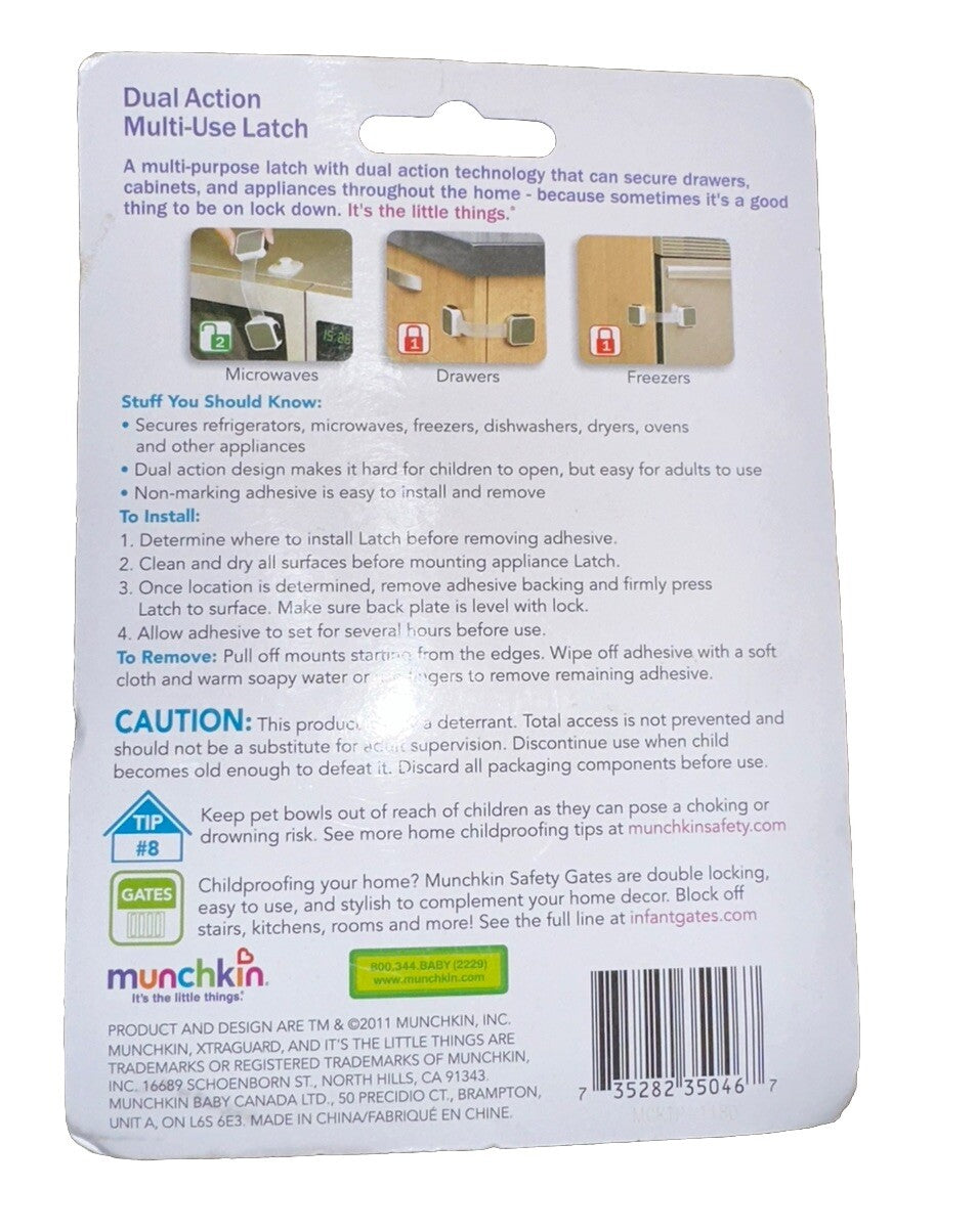 Drawer Door Latch Munchkin XtraGuard Dual Action Multi-Use 2 Pack Baby Proof New
